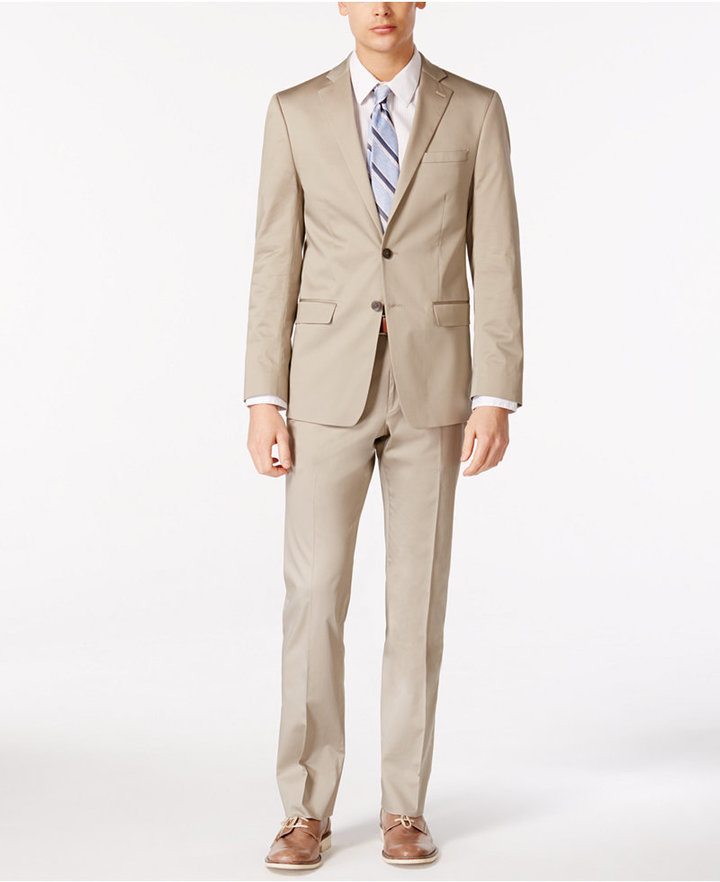 Calvin Klein X Fit Solid Tan Slim Fit Suit, $650 | Macy's | Lookastic