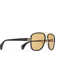 Gucci Aviator Style Gold Tone And Acetate Sunglasses