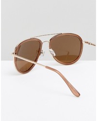 Asos Aviator Sunglasses In Brown With Gold Metal Arms