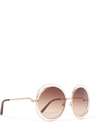 Chloé Carlina Round Frame Rose Gold Tone Sunglasses Brown