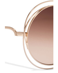Chloé Carlina Round Frame Rose Gold Tone Sunglasses Brown