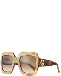 Gucci Crystal Trim Square Gradient Sunglasses Havana