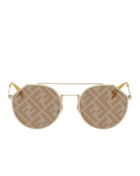 Fendi Gold And Brown Forever Round Sunglasses