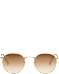 Ray-Ban Gold Brown Round Sunglasses