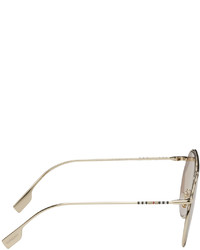 Burberry Gold Oversize Icon Stripe Pilot Sunglasses