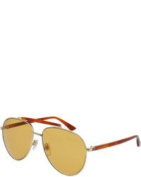 Gucci Metal Aviator Sunglasses Goldenamber