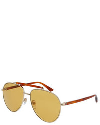 Gucci Metal Aviator Sunglasses Goldenamber