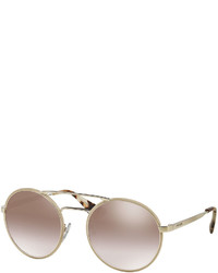 Prada Mirrored Round Brow Bar Sunglasses Beige