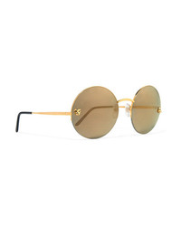 Cartier Eyewear Panthre Round Frame Gold Plated Mirrored Sunglasses