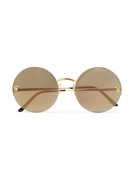 Cartier Eyewear Panthre Round Frame Gold Plated Mirrored Sunglasses