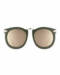 Karen Walker Super Lunar Round Mirrored Sunglasses Khaki