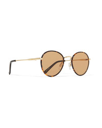 Le Specs Zephyr Deux Round Frame Tortoiseshell Acetate And Gold Tone Sunglasses