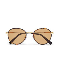 Le Specs Zephyr Deux Round Frame Tortoiseshell Acetate And Gold Tone Sunglasses