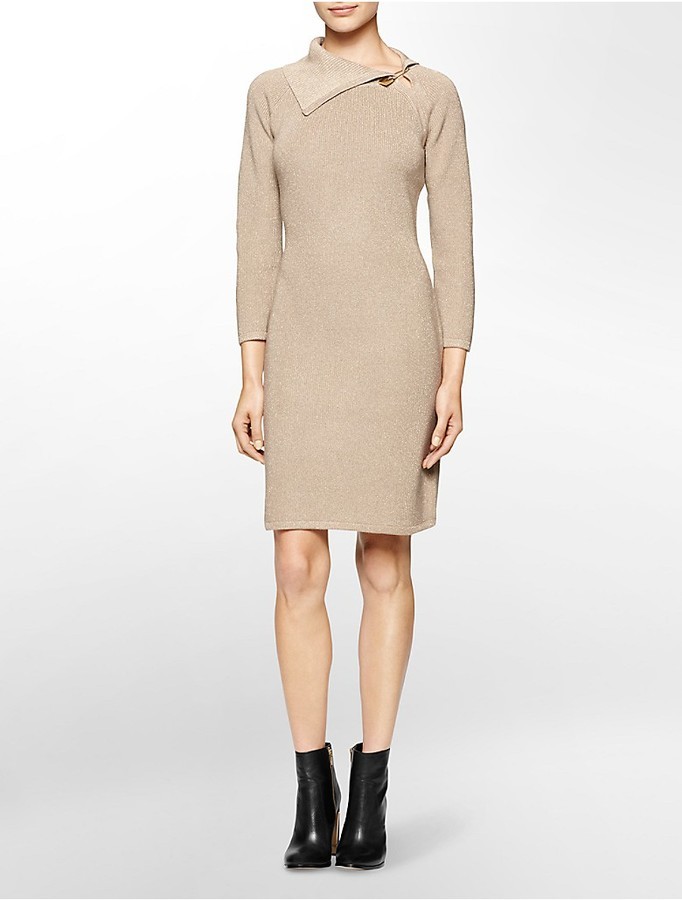 Calvin Klein Pin Detail Metallic Sweater Dress, $134 | Calvin Klein |  Lookastic