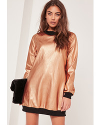 Missguided Contrast Foil Sweater Dress Rose Gold
