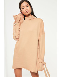 Missguided Nude Knot Cuff High Neck Sweater Dress