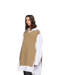 Maison Margiela White And Beige Knit Shirt Dress