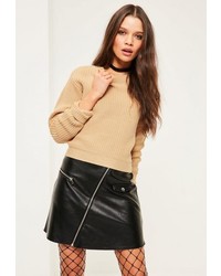 Missguided Camel Tie Back Sweater