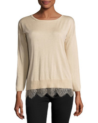 Joie Lace Trimmed Sweater Mushroom