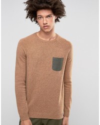 Asos Lambswool Rich Sweater With Contrast Woven Pocket