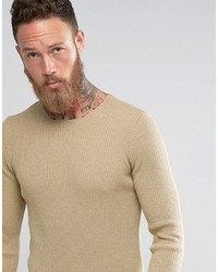 Asos Longline Muscle Fit Ribbed Sweater In Oatmeal