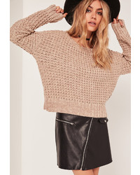 Missguided Beige Waffle Stitch Cropped Sweater