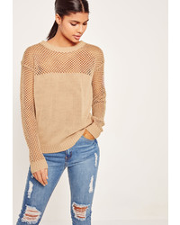 Missguided Camel Open Stitch Sweater