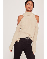 Missguided Nude Chunky Cold Shoulder Sweater