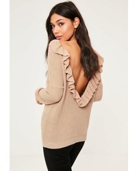 Missguided Nude Frill V Back Sweater