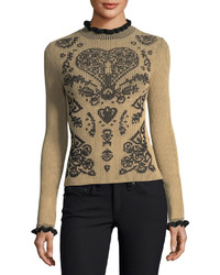RED Valentino Redvalentino Mock Neck Fractured Pattern Ribbed Sweater