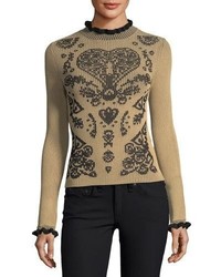 RED Valentino Redvalentino Mock Neck Fractured Pattern Ribbed Sweater