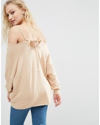 Asos Sweater With Cold Shoulder And Tie Back