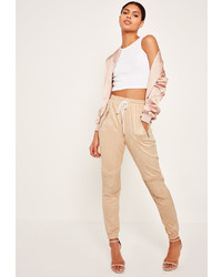 Missguided Faux Suede Biker Knee Joggers Nude