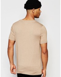 Asos Brand Muscle T Shirt With Scoop Neck In Light Brown Marl