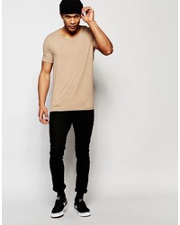 Asos Brand Muscle T Shirt With Scoop Neck In Light Brown Marl