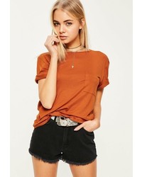 Missguided Brown Basic One Pocket T Shirt