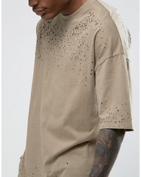 Asos Oversized T Shirt With Distressed Yoke And Half Sleeve