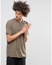 Asos Oversized Woven Slub Texture T Shirt In Khaki