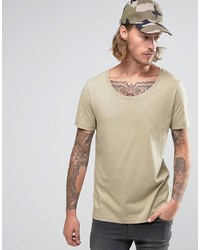 Asos T Shirt With Scoop Neck In Beige