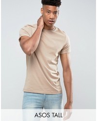 Asos Tall T Shirt With Roll Sleeve In Beige