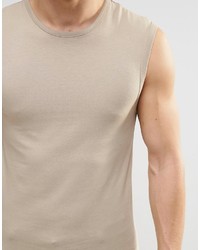 Asos Brand Extreme Muscle Sleeveless T Shirt In Beige