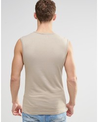 Asos Brand Extreme Muscle Sleeveless T Shirt In Beige