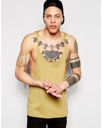 Asos Brand Tank With Extreme Racer Back And Raw Edge In Brown