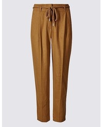 Marks and Spencer Linen Rich Belted Tapered Leg Trousers