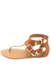Charlotte Russe Gold Tipped Belted Thong Sandals