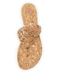 Tory Burch Miller Cork Logo Thong Sandal Natural Gold