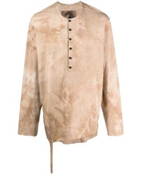 Tan Tie-Dye Long Sleeve Henley Shirt