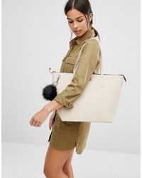 Pauls Boutique Conner Croc Tote In Nude With Fur Pom