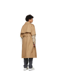 JERIH Beige Detachable Sleeve Trench Coat