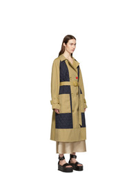 Tibi Beige Twill Quilted Mix Finn Trench Coat
